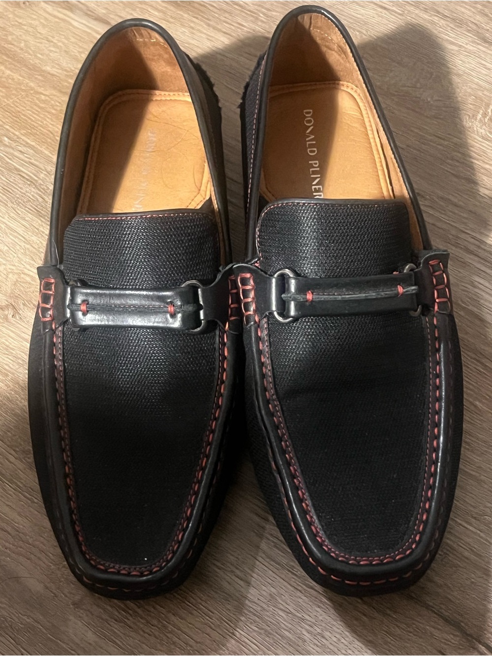 Donald J. Pliner Men’s Black Leather & Fabric Slip-On Loafers